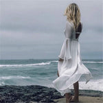 Load image into Gallery viewer, Women's White Maxi Dress Open Back Flowy Kimono Tunic Cover-Up Style