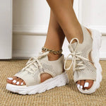 Load image into Gallery viewer, Women's Platform Sandals Lace Up Cutout Open Toe Style