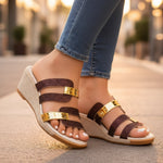 Load image into Gallery viewer, Comfortable Wedge Sandals for Women with Metallic Strap Platform Slip On Style