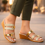 Load image into Gallery viewer, Comfortable Wedge Sandals for Women with Metallic Strap Platform Slip On Style