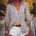 Load image into Gallery viewer, Women's Linen Blouses Collar Long Sleeve Button Front Relaxed Casual Style