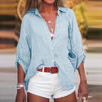Load image into Gallery viewer, Women's Linen Blouses Collar Long Sleeve Button Front Relaxed Casual Style
