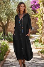 Load image into Gallery viewer, Women's Linen Midi Dress Oversized Shirt Dress Boho Evening Style