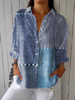 Load image into Gallery viewer, Women's Patchwork Shirt Collared Neck Button Front Relaxed Casual Style