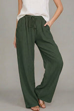Load image into Gallery viewer, Women's Linen Wide Leg Pants High Waist Drawstring