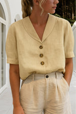 Load image into Gallery viewer, Women's Blouses Button Front Shawl Collar Short Sleeve Relaxed Fit