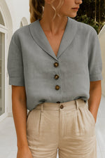 Load image into Gallery viewer, Women's Blouses Button Front Shawl Collar Short Sleeve Relaxed Fit