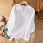Load image into Gallery viewer, Women's Blouses Floral Embroidery Ruffle Neck Puff Sleeve