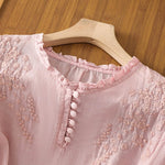 Load image into Gallery viewer, Women's Blouses Floral Embroidery Ruffle Neck Puff Sleeve