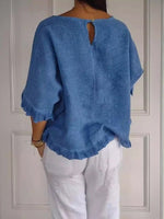 Load image into Gallery viewer, Women's Blouses Relaxed Fit Frayed Hem Linen Look Short Sleeve