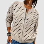 Load image into Gallery viewer, Women's Cardigan Sweater Hollow-Knit Zip-Up Relaxed Fit
