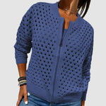 Load image into Gallery viewer, Women's Cardigan Sweater Hollow-Knit Zip-Up Relaxed Fit