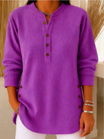 Load image into Gallery viewer, Women's Tunics Longline Ribbed Henley Relaxed Fit Curved Hem