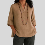 Load image into Gallery viewer, Women's Tunics V-Neckline Elbow Sleeve Relaxed Linen Style