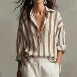 Load image into Gallery viewer, Women's Blouses Vertical Stripe Open Collar Long Sleeve Relaxed Fit