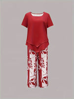 Load image into Gallery viewer, Women's Floral Wide Leg Set V Neck Short Sleeve Relaxed Two Piece Style