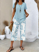 Load image into Gallery viewer, Women's Floral Wide Leg Set V Neck Short Sleeve Relaxed Two Piece Style