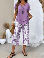 Load image into Gallery viewer, Women's Floral Wide Leg Set V Neck Short Sleeve Relaxed Two Piece Style