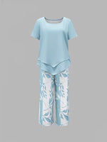 Load image into Gallery viewer, Women's Floral Wide Leg Set V Neck Short Sleeve Relaxed Two Piece Style