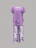Load image into Gallery viewer, Women's Floral Wide Leg Set V Neck Short Sleeve Relaxed Two Piece Style