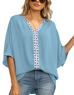 Load image into Gallery viewer, Women's Tunics V-Neck Geometric Trim Oversized Boho Style