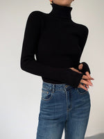 Load image into Gallery viewer, Women's Sweaters Ribbed Turtleneck Lightweight Knit