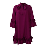 Load image into Gallery viewer, Women's Mini Dress Ruffle Hem Bow Neck Tunic Style