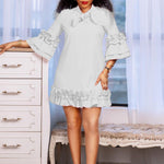Load image into Gallery viewer, Women's Mini Dress Ruffle Hem Bow Neck Tunic Style