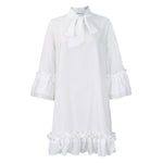 Load image into Gallery viewer, Women's Mini Dress Ruffle Hem Bow Neck Tunic Style