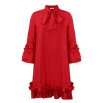Load image into Gallery viewer, Women's Mini Dress Ruffle Hem Bow Neck Tunic Style