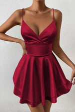 Load image into Gallery viewer, Women's Cocktail Dresses Deep V-Neck Open-Back Pleated Skater Mini