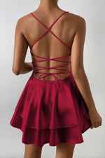 Load image into Gallery viewer, Women's Cocktail Dresses Deep V-Neck Open-Back Pleated Skater Mini