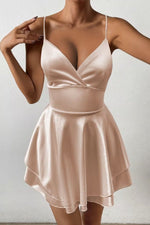 Load image into Gallery viewer, Women's Cocktail Dresses Deep V-Neck Open-Back Pleated Skater Mini