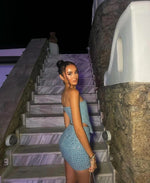 Load image into Gallery viewer, Women's Blue Sequin Mini Dress Strapless Bodycon Sparkle Formal Party Style