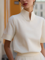 Load image into Gallery viewer, Women's Blouse Mandarin Collar Short Sleeve Relaxed Formal Style