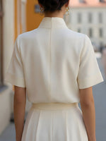 Load image into Gallery viewer, Women's Blouse Mandarin Collar Short Sleeve Relaxed Formal Style