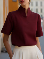 Load image into Gallery viewer, Women's Blouse Mandarin Collar Short Sleeve Relaxed Formal Style