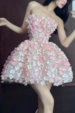 Load image into Gallery viewer, Women's Floral Mini Dress Strapless Structured Bodice Cocktail Party Style