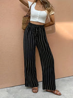 Load image into Gallery viewer, Women's Linen Wide Leg Pants High Waist Drawstring Pinstripe Style
