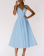 Load image into Gallery viewer, Women's Midi Dress V Neck Spaghetti Strap Flowing a Line Style