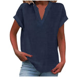Load image into Gallery viewer, Women's V Neck Blouses Short Sleeve Relaxed Soft Linen Casual Style