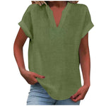 Load image into Gallery viewer, Women's V-Neck Blouse Relaxed Fit Short Sleeve Linen Style