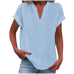 Load image into Gallery viewer, Women's V Neck Blouses Short Sleeve Relaxed Soft Linen Casual Style