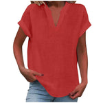 Load image into Gallery viewer, Women's V Neck Blouses Short Sleeve Relaxed Soft Linen Casual Style
