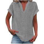 Load image into Gallery viewer, Women's V Neck Blouses Short Sleeve Relaxed Soft Linen Casual Style