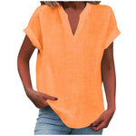 Load image into Gallery viewer, Women's V-Neck Blouse Relaxed Fit Short Sleeve Linen Style