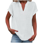Load image into Gallery viewer, Women's V-Neck Blouse Relaxed Fit Short Sleeve Linen Style