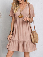 Load image into Gallery viewer, Women's Tiered Mini Dress V Neck Short Sleeve Relaxed Casual Style