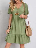 Load image into Gallery viewer, Women's Tiered Mini Dress V Neck Short Sleeve Relaxed Casual Style