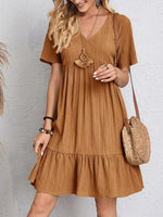 Load image into Gallery viewer, Women's Tiered Mini Dress V Neck Short Sleeve Relaxed Casual Style